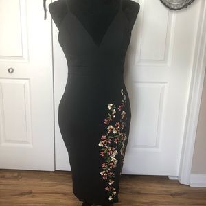 Black floral embroidered cocktail dress